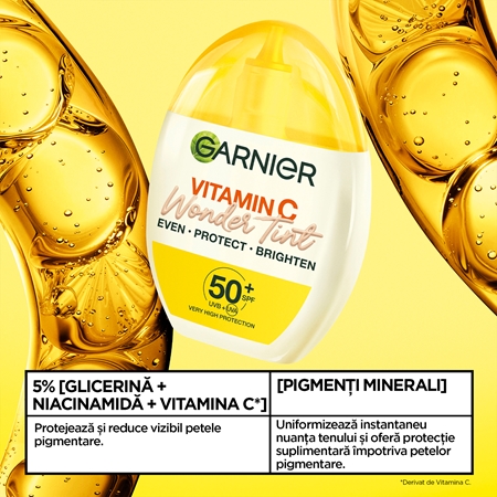Garnier Vitamin C Wonder Tint Fluid nuantator cu textura usoara SPF 50+