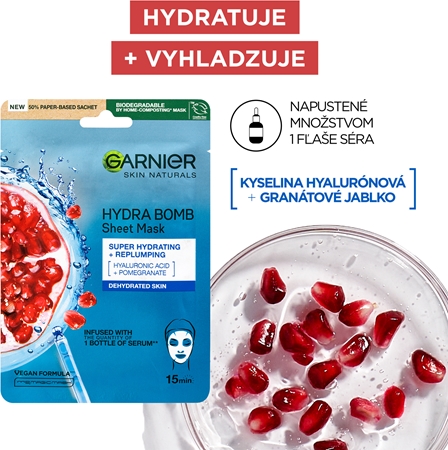 Garnier Textil Masks Hydra Bomb hydratačná plátienková maska s kyselinou hyalurónovou