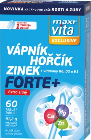 Maxi Vita Exclusive Vápník Hořčík Zinek doplněk stravy pro podporu zdraví kostí a kloubů
