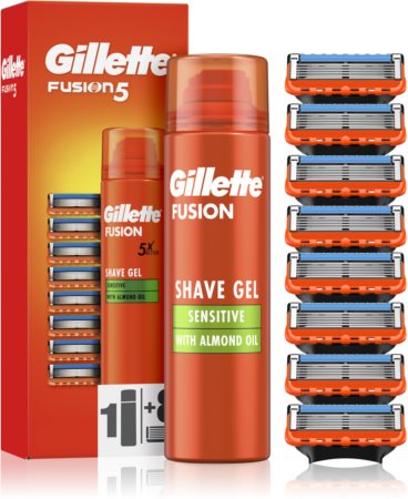 Gillette Fusion5 Sensitive gel de rasage + lames de rechange 8 pièces