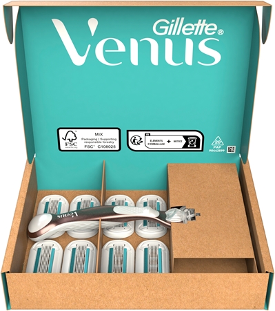 Gillette Venus Deluxe Smooth Sensitive skustuvas + pakaitinės galvutės