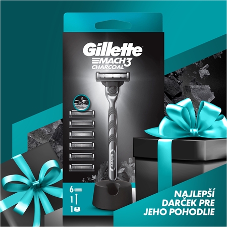 Gillette Mach3 Charcoal holiaci strojček so stojančekom + náhradné hlavice
