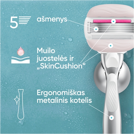 Gillette Venus PRO ComfortGlide Sugarberry moteriškas skustuvas su dušo laikikliu