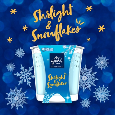 GLADE Starlight & Snowflakes bougie parfumée avec parfums Snow, Frosty Air, Ecalyptus