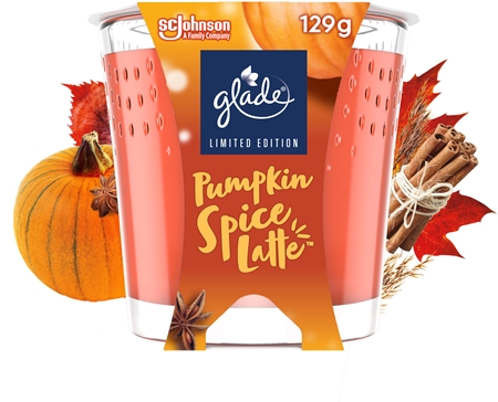 GLADE Pumpkin Spice Latté Duftkerze mit Duft Fresh Pumpkin, Caramel, Rich Spice