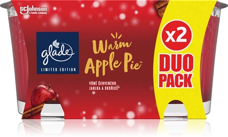 GLADE Warm Apple Pie aromatizēta svece dubultā ar aromātiem Apple, Cinnamon, Baked Crisp