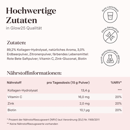 Glow25 Collagen Plus collagène hydrolysé à la vitamine C, à la biotine et au zinc