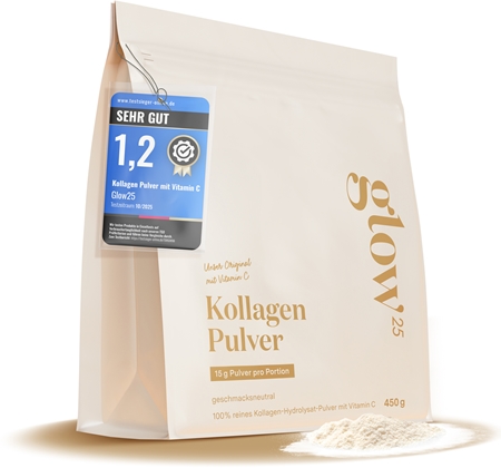 Glow25 Kollagen Pulver mit Vitamin C hydrolysiertes Kollagen mit Vitamin C