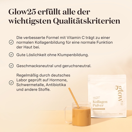 Glow25 Kollagen Pulver mit Vitamin C hydrolysiertes Kollagen mit Vitamin C