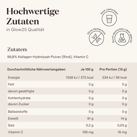 Glow25 Kollagen Pulver mit Vitamin C hydrolysiertes Kollagen mit Vitamin C