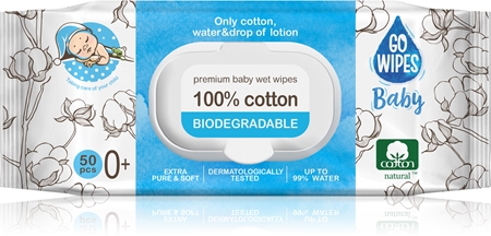 GoWipes Baby 100% Cotton Biodegradable delikatne nawilżane chusteczki dla dzieci do skóry wrażliwej