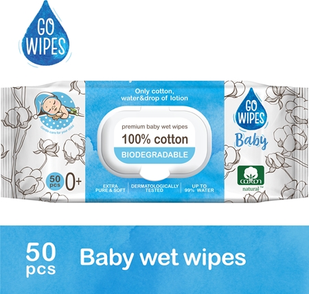 GoWipes Baby 100% Cotton Biodegradable lingettes douces pour bébé pour peaux sensibles