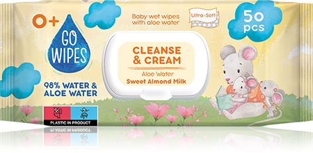GoWipes Cleanse & Cream Sweet Almond Milk дитячі вологі серветки для чутливої шкіри
