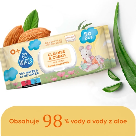 GoWipes Cleanse & Cream Sweet Almond Milk dětské jemné vlhčené ubrousky pro citlivou pokožku
