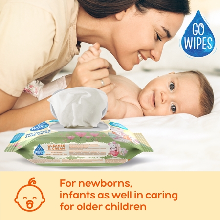 GoWipes Cleanse & Cream Sweet Almond Milk Baby Gentle Wet Wipes for sensitive skin