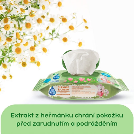 GoWipes Cleanse & Protect Chamomile extract dětské jemné vlhčené ubrousky s aloe vera