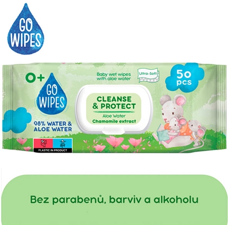 GoWipes Cleanse & Protect Chamomile extract dětské jemné vlhčené ubrousky s aloe vera