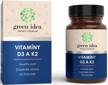 Green Idea  Topvet Premium Vitamíny D3 a K2 tobolky pro normální funkci imunitního systému, stav kostí, zubů a činnost svalů