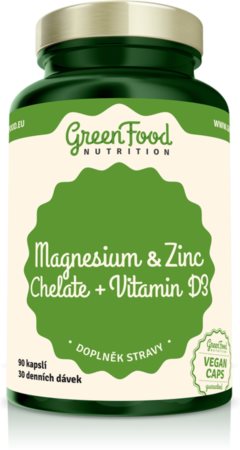 GreenFood Nutrition Cheláty horčíka + zinku a vitamín D3 kapsuly na podporu fyzického a duševného zdravia