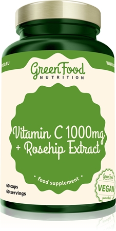 GreenFood Nutrition Vitamin C 1000 mg + Rosehip Extract kapsle pro podporu imunitního systému, krásnou pleť a nehty