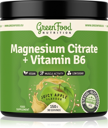GreenFood Nutrition Magnesium Citrate + Vitamin B6 Pulver zur Unterstützung der normalen Funktion des Nervensystems, der Muskeln und der Zähne sowie zur Reduzierung der Müdigkeit