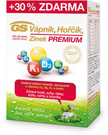 GS Vápnik Horčík Zinok Premium tablety na podporu zdravia kostí a zubov