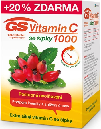 GS Vitamin C 1000 mg se šípky tablety pro podporu imunitního systému, krásnou pleť a nehty