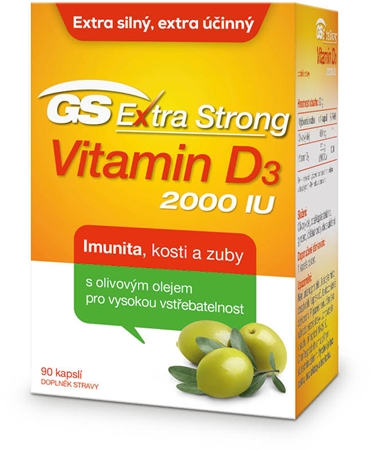 GS Extra Strong Vitamin D3 2000 IU kapsle pro podporu zdraví kostí a zubů
