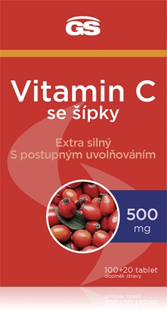 GS Vitamin C 500 mg se šípky tablety na podporu imunitného systému, pre krásnu pleť a nechty