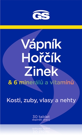 GS Vápník, Hořčík, Zinek tablety pro podporu imunitního systému, krásné vlasy, nehty, pleť a normální stav zubů