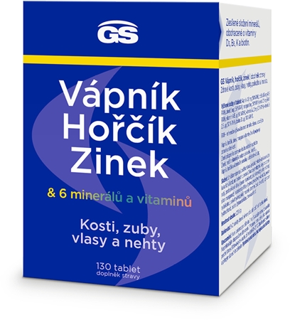 GS Vápník, Hořčík, Zinek tablety pro podporu zdraví kostí a zubů