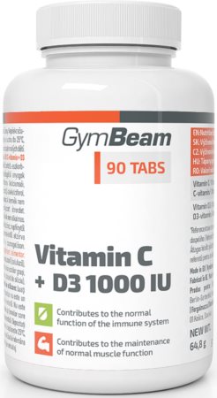 GymBeam Vitamin C + D3 1000 IU tabletki na wzmocnienie odporności