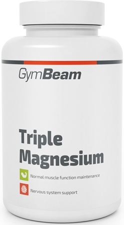GymBeam Triple Magnesium capsule pentru susținerea funcționării normale a sistemului nervos, a mușchilor, a dinților și pentru reducerea nivelului de oboseală