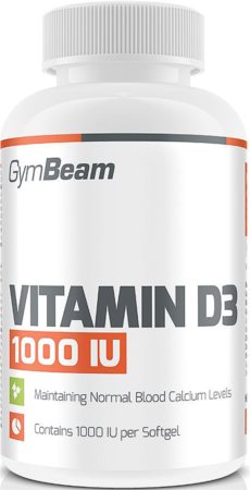 GymBeam Vitamin D3 1000 IU kapsle pro normální funkci imunitního systému, stavu kostí a činnosti svalů