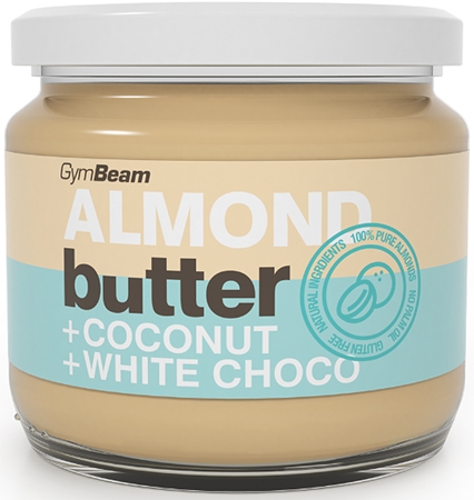 GymBeam Almond Butter with Coconut and White Choco ořechová pomazánka s čokoládou
