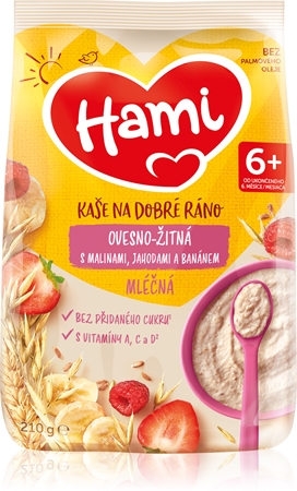 Hami Kaše na Dobré Ráno Ovesno-Žitná s Malinami, Jahodami a Banánem mléčná kaše