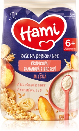 Hami Kaše na Dobrou Noc Krupicová Banánová s Broskví mléčná kaše