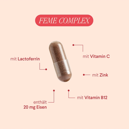 Health Labs Care FeMe Complex Kapseln trägt zur normalen Produktion von roten Blutkörperchen und Hämoglobin bei