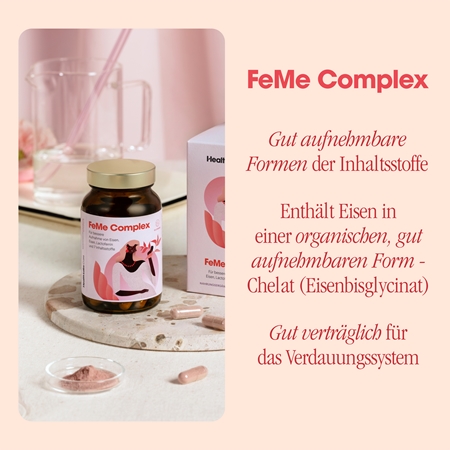 Health Labs Care FeMe Complex Kapseln trägt zur normalen Produktion von roten Blutkörperchen und Hämoglobin bei