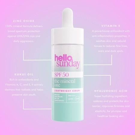 hello sunday the mineral one lightweight serum drops lehké sérum SPF 50