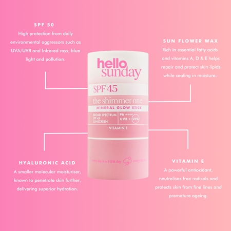 hello sunday the shimmer one mineral glow stick minerální ochranná tyčinka na citlivá místa SPF 45