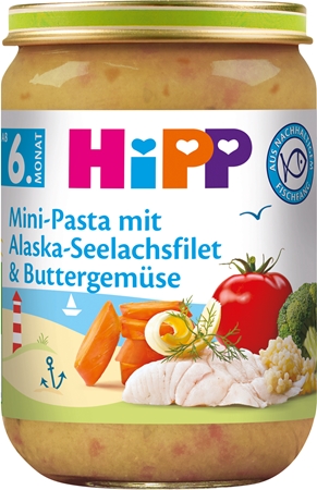 Hipp Mini těstoviny s aljašskou treskou v máslové zelenině dětský příkrm