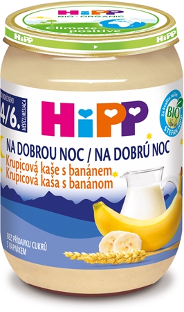 Hipp BIO kaša na dobrú noc krupicová s banánom detský príkrm