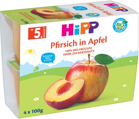 Hipp BIO jablka s broskvemi ovocný příkrm