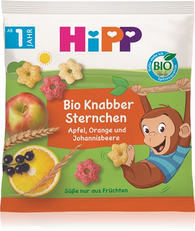 Hipp BIO jablko, pomaranč a čierne ríbezle ovocné obilné chrumky