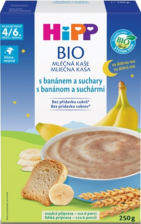 Hipp BIO mléčná kaše na dobrou noc s banánem a suchary mléčná kaše