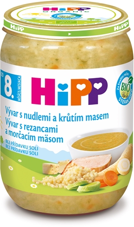 Hipp BIO vývar s nudlemi a krůtím masem dětský příkrm