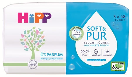 Hipp Soft & Pur Attīrošas mitrās salvetes mazuļiem no zīdaiņu vecuma