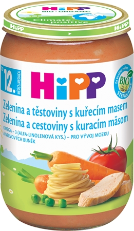 Hipp BIO dětské menu zelenina a těstoviny s kuřecím masem dětský příkrm