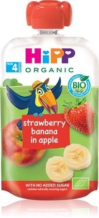 Hipp HiPPis BIO 100% ovoce jablko - banán - jahoda ovocný příkrm pro děti